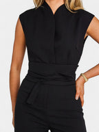 Leona High-Neck Sleeveless Jumpsuit with Flared Legs