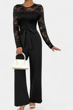 Éviana Chic Lace Jumpsuit with Adjustable Tied Waist