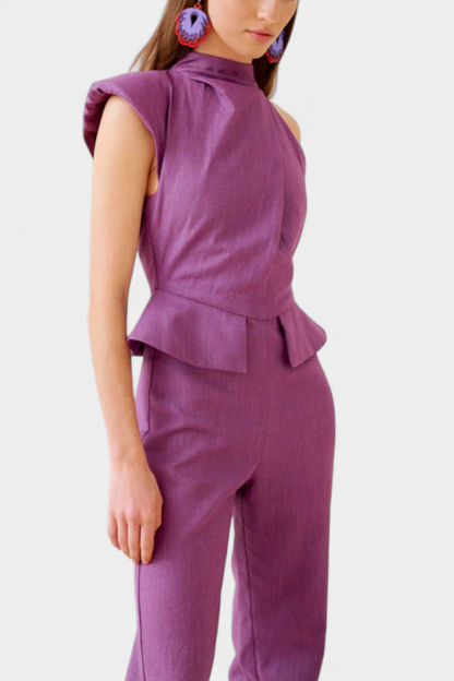 Asymmetrical Linen-Cotton Jumpsuit by Nerida