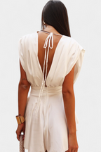 Rosalba Chic Cape Jumpsuit with Plunging Neckline and Tailored Waist