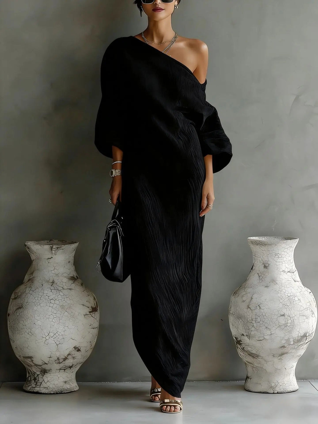 Evelyn | One Shoulder Linen Maxi Dress Asymmetrical Relaxed Fit