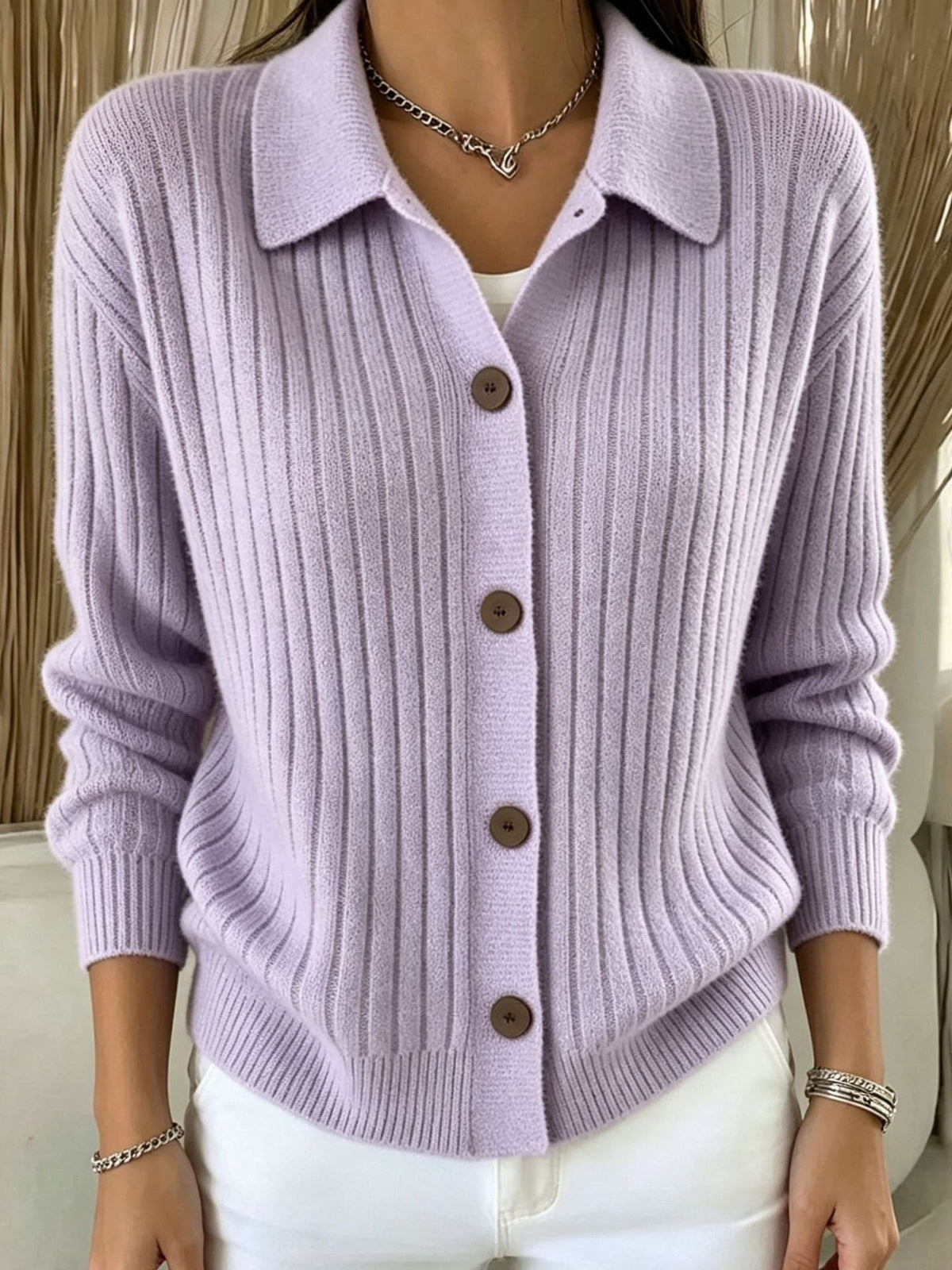 Merriwen™ | Vibrant Blue Ribbed Collared Button-down Cardigan Sweater