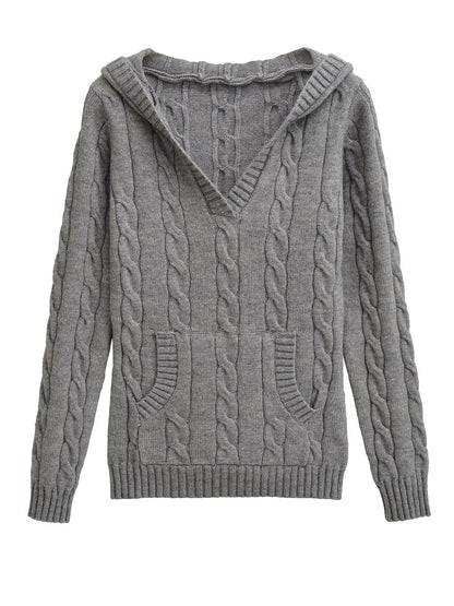 Corabelle™ | Cable-Knit V-neck Sweater With Hood