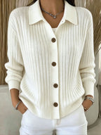 Merriwen™ | Vibrant Blue Ribbed Collared Button-down Cardigan Sweater