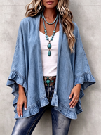 Corinne | Chic Boho Denim Ruffle Trim Cardigan