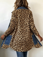 Fablenne™ | Leopard Print Denim Panel Contrast Longline Jacket