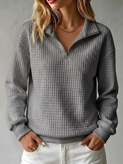 Brynmore™ | Solid Color Stand Collar Long Sleeve Casual Loose Waffle Knit Pullover