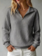 Brynmore™ | Solid Color Stand Collar Long Sleeve Casual Loose Waffle Knit Pullover