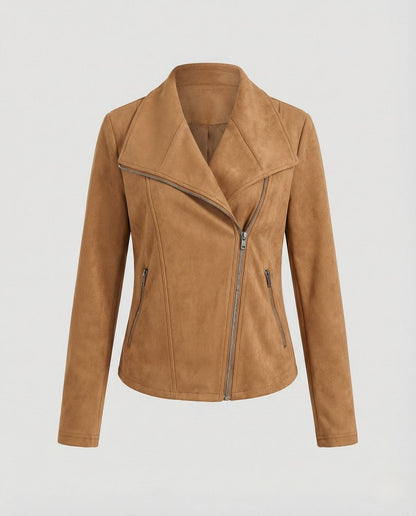 Isabella | Women's Asymmetric-Zip Tailored Faux Suede Biker Leather Jacket