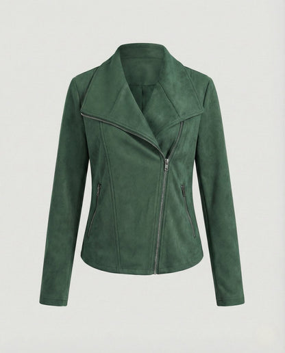 Isabella | Women's Asymmetric-Zip Tailored Faux Suede Biker Leather Jacket