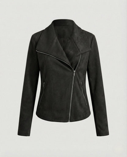 Isabella | Women's Asymmetric-Zip Tailored Faux Suede Biker Leather Jacket