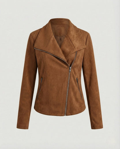 Isabella | Women's Asymmetric-Zip Tailored Faux Suede Biker Leather Jacket