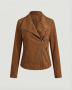 Isabella | Women's Asymmetric-Zip Tailored Faux Suede Biker Leather Jacket