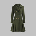 Emma | Women's Coat Double-Breasted Pleated A-Line Long Sleeve Overcoat