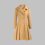 Emma | Women's Coat Double-Breasted Pleated A-Line Long Sleeve Overcoat