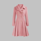 Emma | Women's Coat Double-Breasted Pleated A-Line Long Sleeve Overcoat