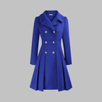 Emma | Women's Coat Double-Breasted Pleated A-Line Long Sleeve Overcoat