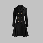 Emma | Women's Coat Double-Breasted Pleated A-Line Long Sleeve Overcoat