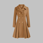 Emma | Women's Coat Double-Breasted Pleated A-Line Long Sleeve Overcoat