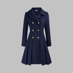 Emma | Women's Coat Double-Breasted Pleated A-Line Long Sleeve Overcoat