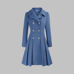 Emma | Women's Coat Double-Breasted Pleated A-Line Long Sleeve Overcoat