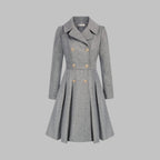 Emma | Women's Coat Double-Breasted Pleated A-Line Long Sleeve Overcoat