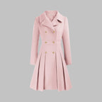 Emma | Women's Coat Double-Breasted Pleated A-Line Long Sleeve Overcoat