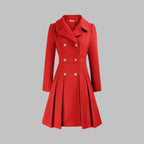Emma | Women's Coat Double-Breasted Pleated A-Line Long Sleeve Overcoat