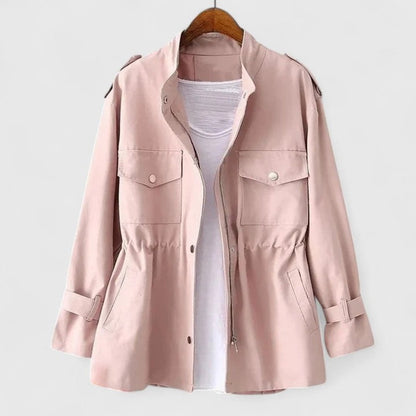 Olivia | Women's Coat Drawstring-Waist Utility Jacket Snap-Pocket
