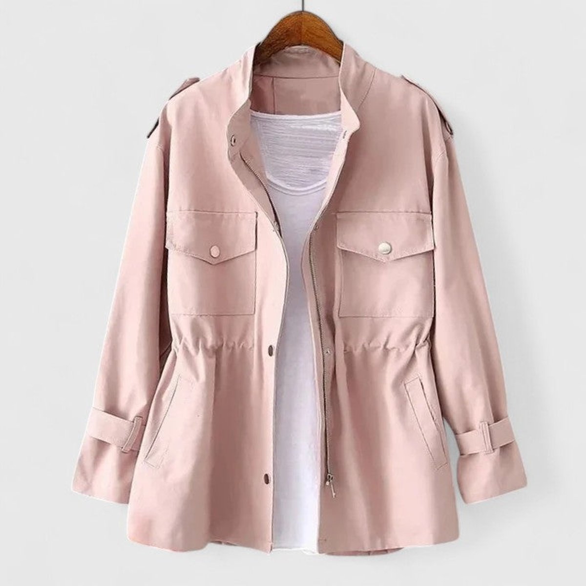 Olivia | Women's Coat Drawstring-Waist Utility Jacket Snap-Pocket