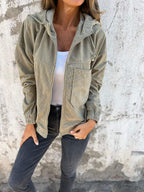 Scarlett | Women's Corduroy Hooded Zip-Up Quilted Jacket Oversized Fit