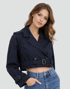 Madison | Women's Cropped Double-Breasted Belted Trench Coat Jacket