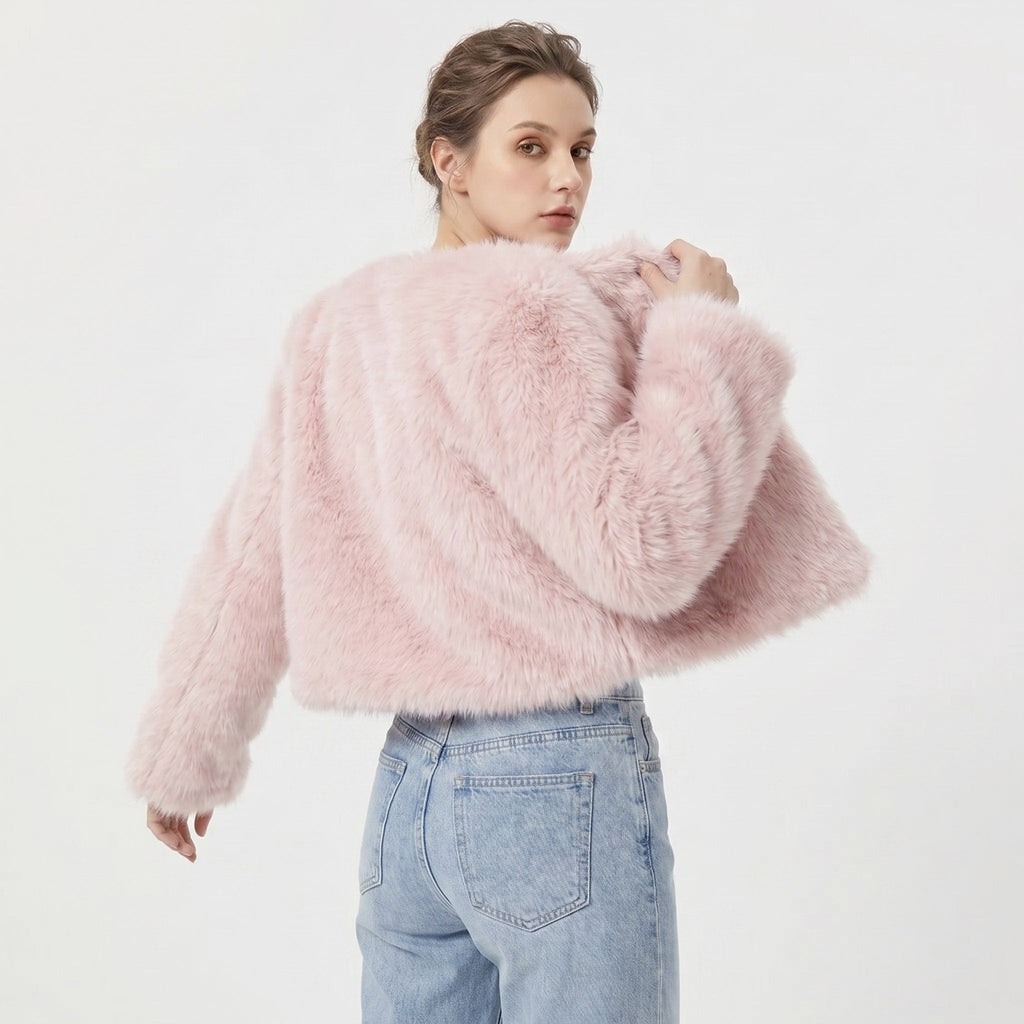 Mia | Women's Cropped Faux Fur Cardigan Jacket