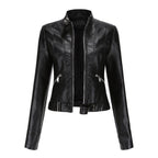Victoria | Women's Cropped Faux Leather Jacket Stand-Collar Moto Biker