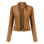 Victoria | Women's Cropped Faux Leather Jacket Stand-Collar Moto Biker