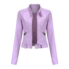 Victoria | Women's Cropped Faux Leather Jacket Stand-Collar Moto Biker