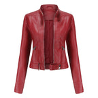 Victoria | Women's Cropped Faux Leather Jacket Stand-Collar Moto Biker