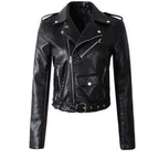 Aria | Women's Cropped Moto Faux Leather Jacket Belted Biker