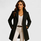 Luna | Women's Elegant Long Button-Front Notch-Lapel Coat