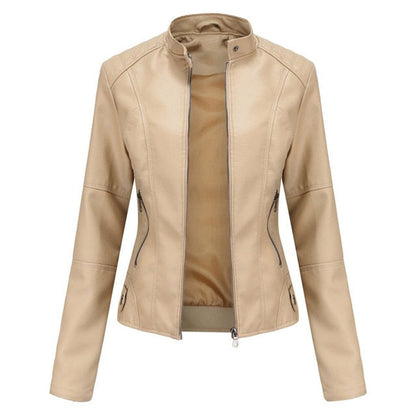 Madison | Women's Faux Leather Jacket Stand Collar Zip-Up Moto Jacket