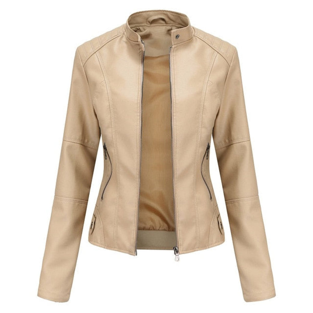 Madison | Women's Faux Leather Jacket Stand Collar Zip-Up Moto Jacket