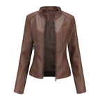 Madison | Women's Faux Leather Jacket Stand Collar Zip-Up Moto Jacket