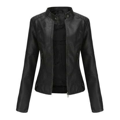 Madison | Women's Faux Leather Jacket Stand Collar Zip-Up Moto Jacket