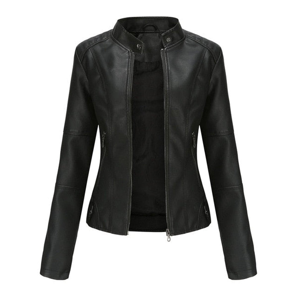 Madison | Women's Faux Leather Jacket Stand Collar Zip-Up Moto Jacket