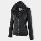 Victoria | Women's Hooded Faux Leather Moto Jacket Zip-Up