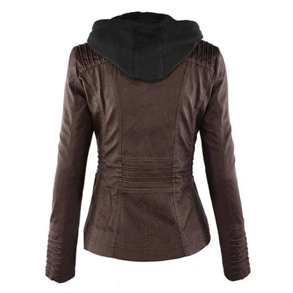 Victoria | Women's Hooded Faux Leather Moto Jacket Zip-Up