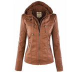 Amelia | Women's Hooded Moto Faux Leather Jacket Removable Hood