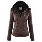 Amelia | Women's Hooded Moto Faux Leather Jacket Removable Hood