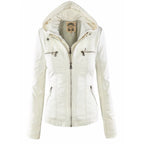 Amelia | Women's Hooded Moto Faux Leather Jacket Removable Hood
