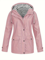 Eleanor | Women's Hooded Striped-Lined Zip-Up Waterproof Rain Coat